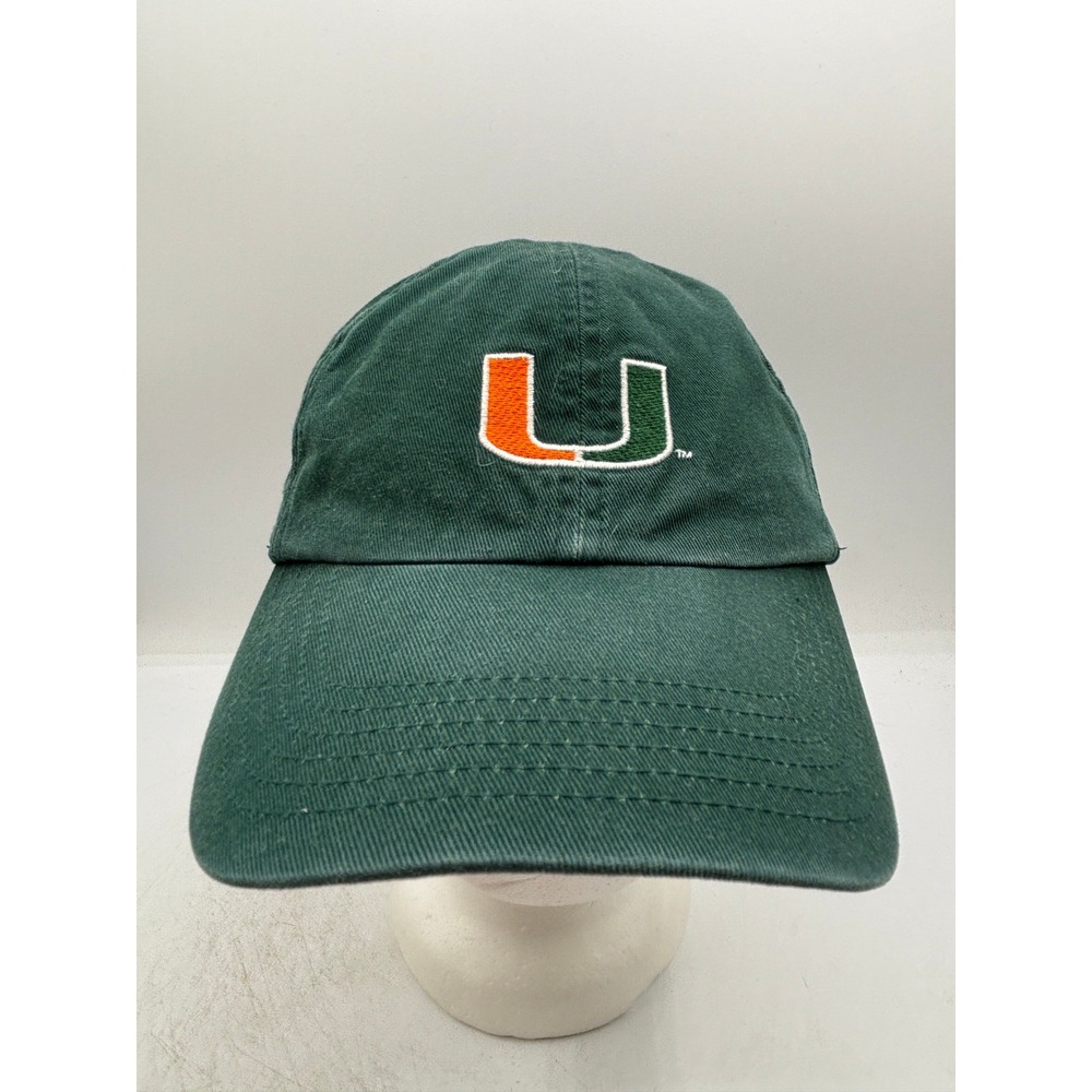 Vintage Nike Team Miami Hurricanes Hat Cap Green U Logo Strapback Dad 90s Y2K